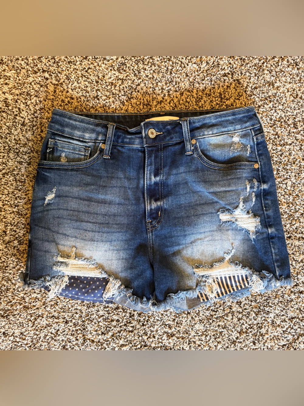 Kancan Maurice’s Distressed Blue Denim Mini Skirt with Star Patch